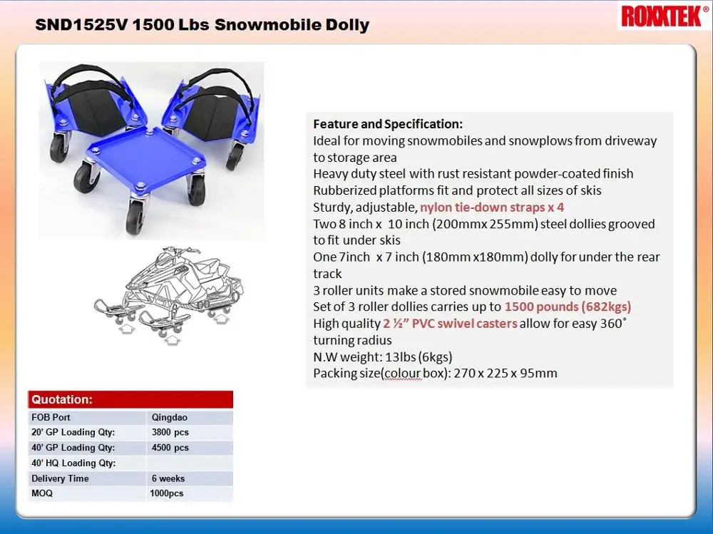 SND1525VH 1500 Lbs Snowmobile Dolly Sled Dolly