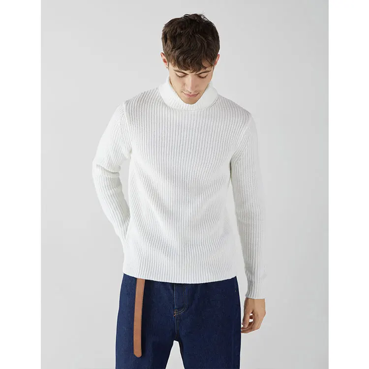
2018 hot selling vertical ribbed mens white turtleneck sweater pullover 