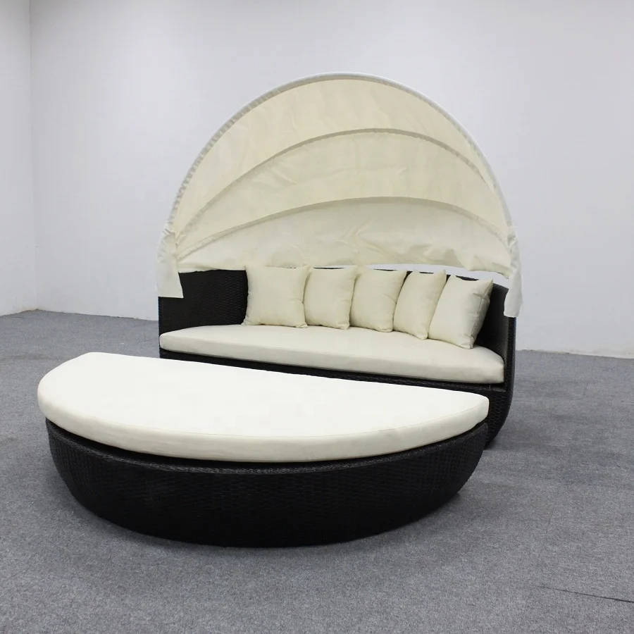 
wicker outdoor rattan round canopy daybed/ sunbed / sun lounger pool furniture 