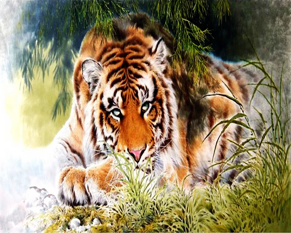 GZ662- 40*50 full mosaic realistic beauty tiger find food Diamond painting Special Accessory decorative painting