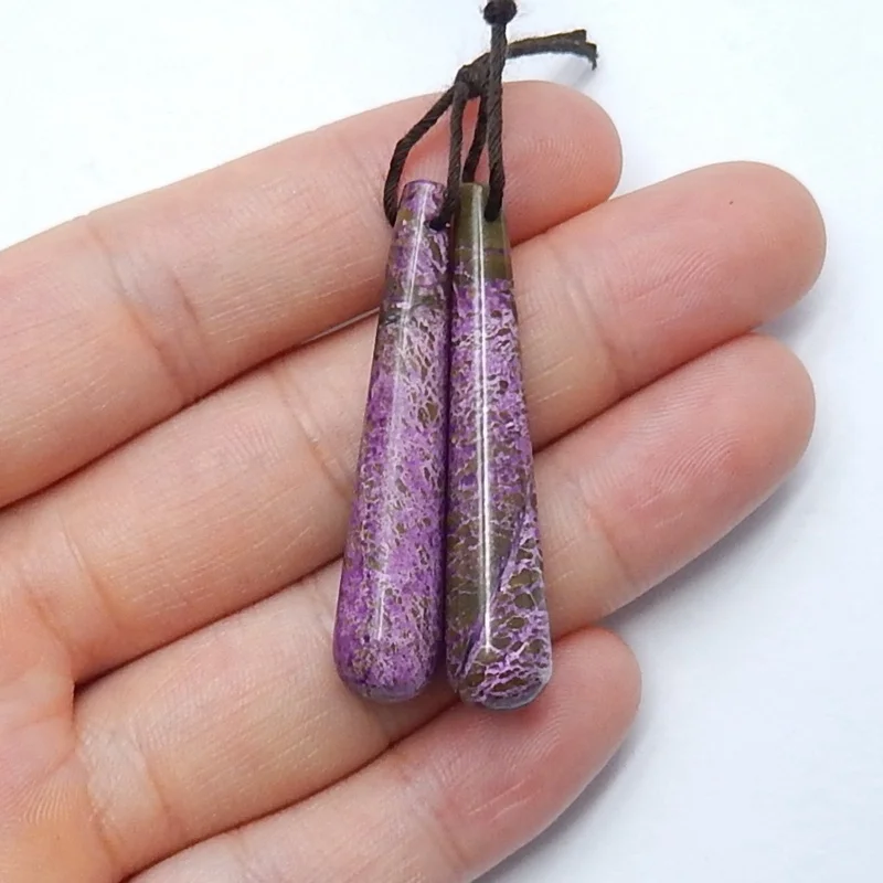 Gem Stone Earrings Africa Purple Stone Vintage Fashion Drop Earring for Making Jewelry, 40x8mm, 5.5g