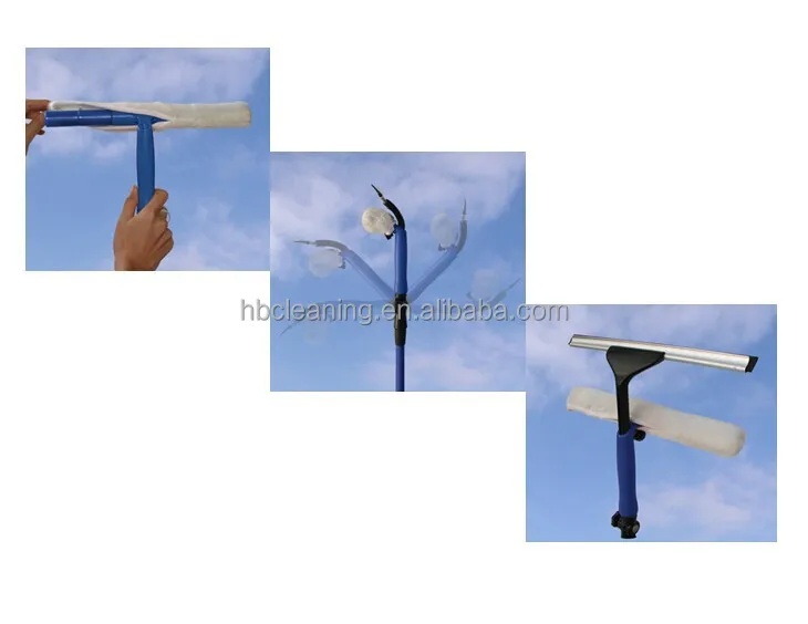 multi function window cleaning kit with rotating head microfiber cloth and telescopic pole window squeegee set