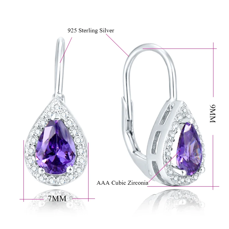 Женские Висячие серьги-капельки из серебра S925 пробы с фиолетовыми