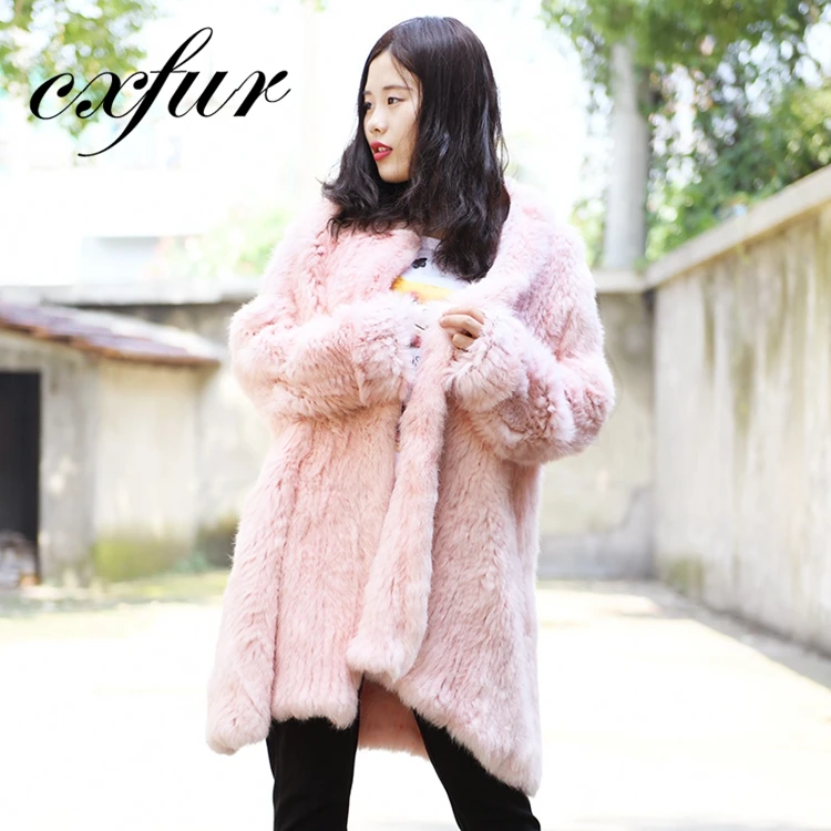 CX-G-A-139E Cheap Price Wholesale Knitted Rabbit Fur Coat Women