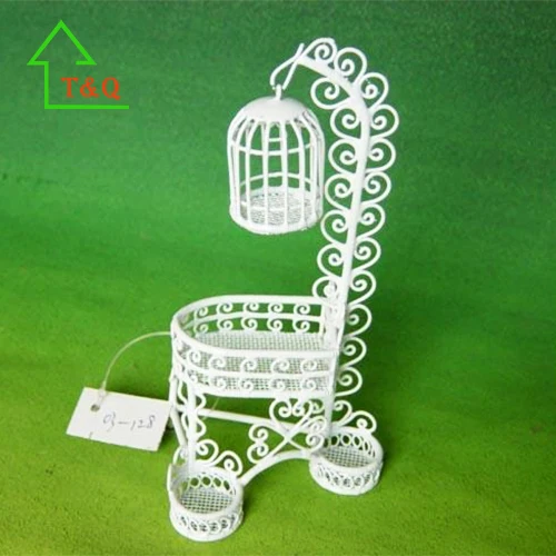 
Dolls House Miniature Furniture White Wire flowerpots stand 