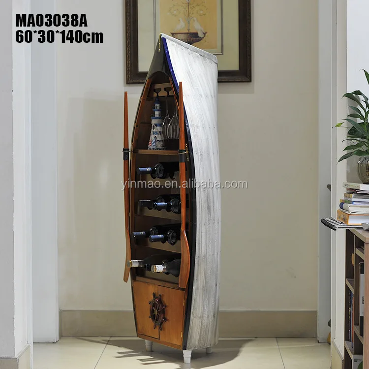 Wooden Ship Design Wine Rack, 60x30x144cm, Marine boat style cabine, wine display