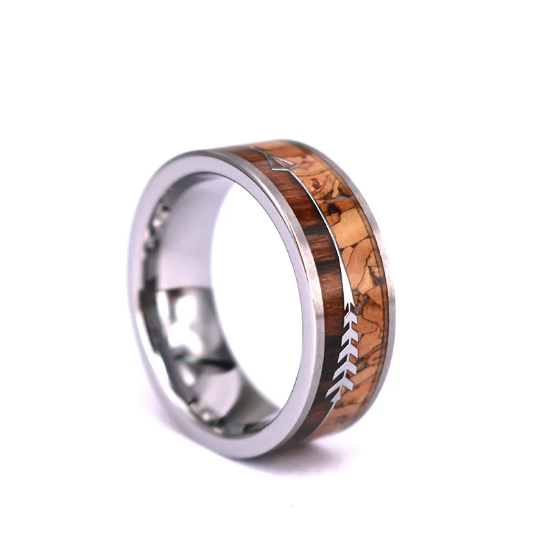 New style Arrow and Cork Koa Wood Tungsten Ring,Outdoor Hunter Rings