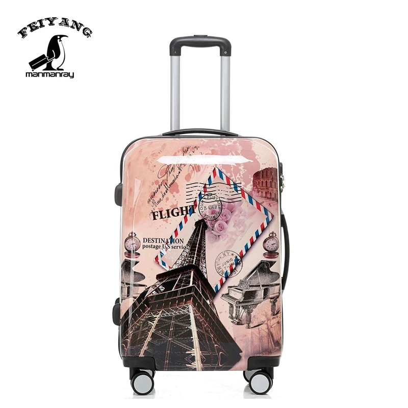 Customized Design 3pcs 20/24/28 size travel suitcase ABS+PC printed luggage