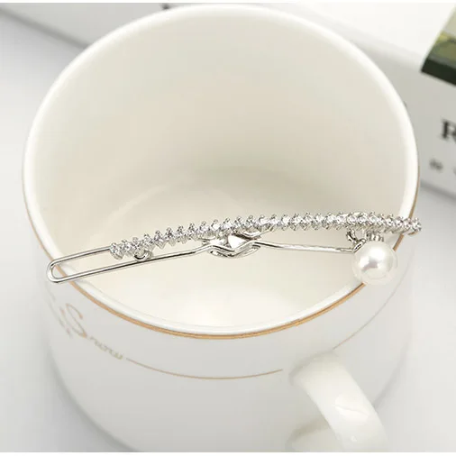 Оптовая продажа, модные свадебные украшения LUOTEEMI, женские заколки для волос с белым золотым покрытием и фианитом для подружки невесты, со стразами и белым жемчугом