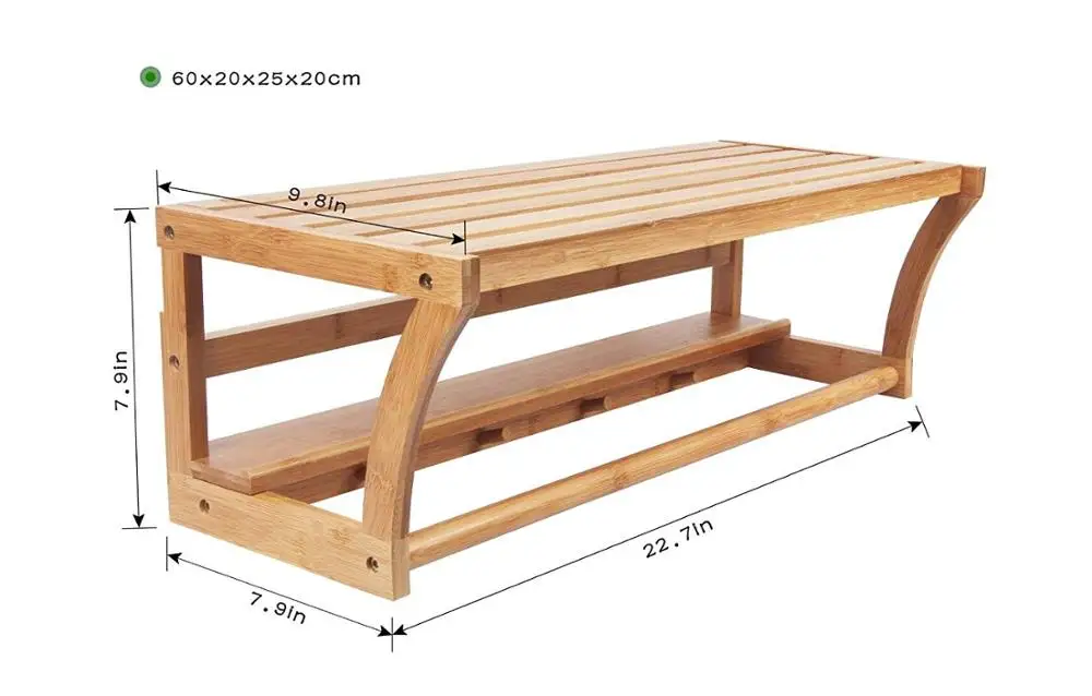 Bath Towel Rack Bar with Bamboo Shelf and Hooks for Bathroom Kitchen