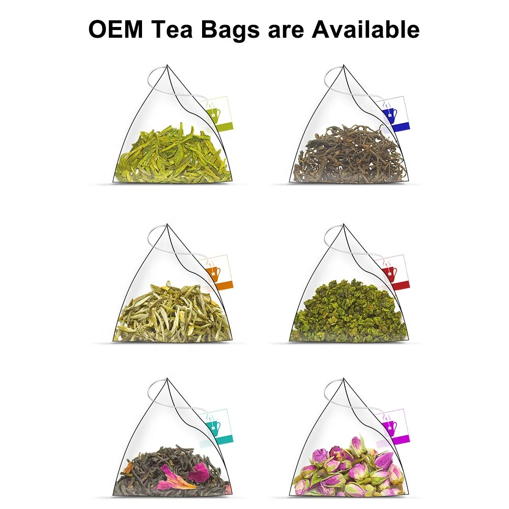 
Custom EU Compliant Biodegradable Nylon Triangle Teabag Mesh Teabags Pyramids Tea Bags With String Pyramid Tea Bag Tags 