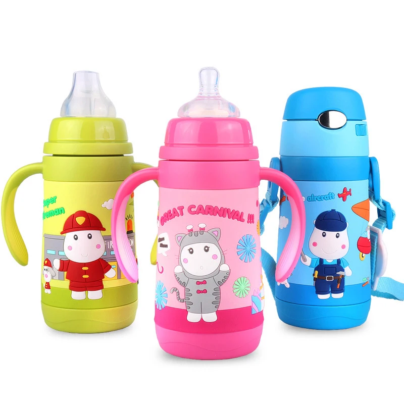 PINKAH Vacuum Insulated Stainless Steel Baby Feeding Bottle Nipple Duckbill Nozzle 3 in 1 Multi-functional Kids Water Bottle