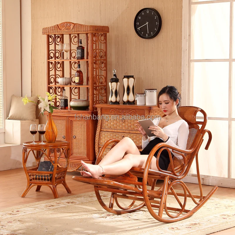 Stock Foot Massage Flat Pack Cane Wood Rattan Antique Wicker Rocking Chairs for Sale