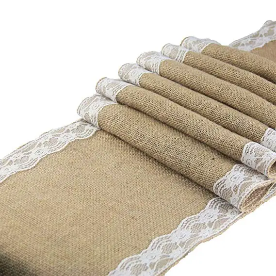 banquet event wedding linen jute burlap lace  table runner hessian table runners