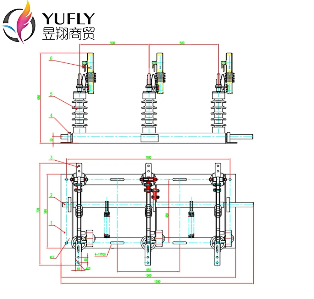 LBS FKW18-24kV 630A Outdoor pole mounted 3 pole three phase hand operating air load break switch