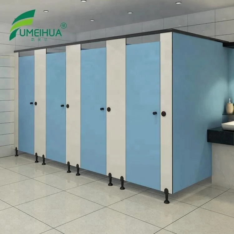 Light blue waterproof laminate shower toilet cubicle partition