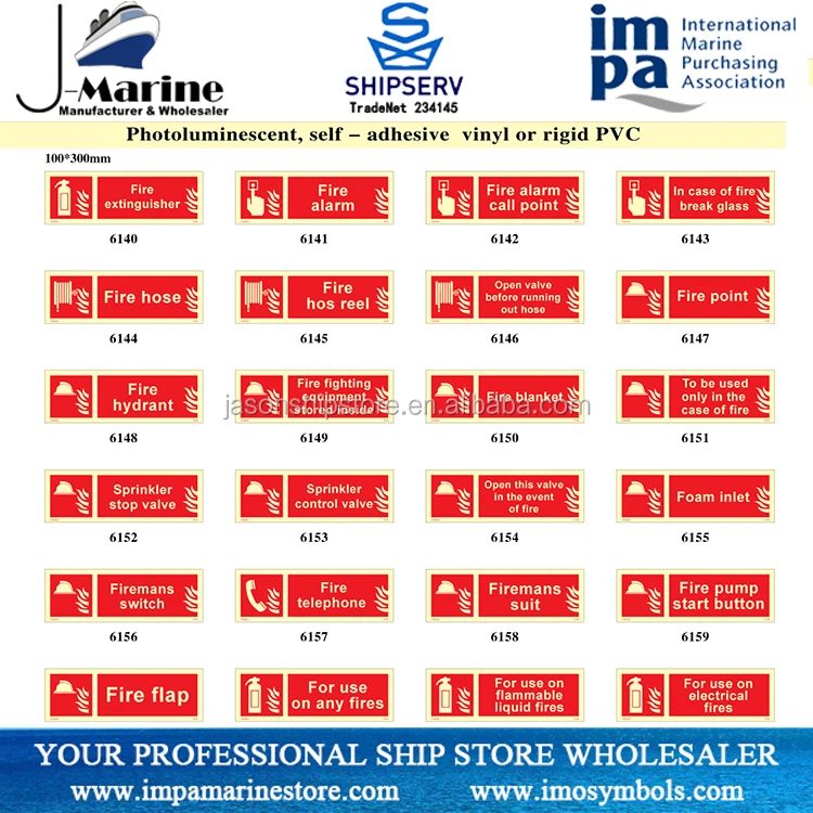 Marine IMO Symbols Fire Equipment Signs Of Photoluminescent