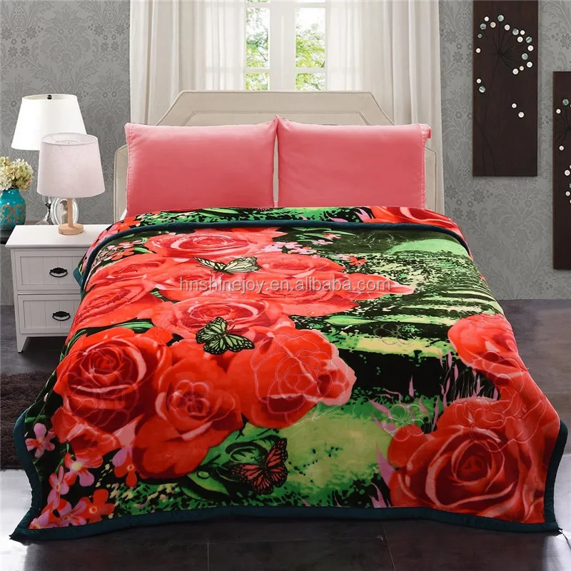 Hot-selling Plush Soft King size floral printed raschel korean mink blankets