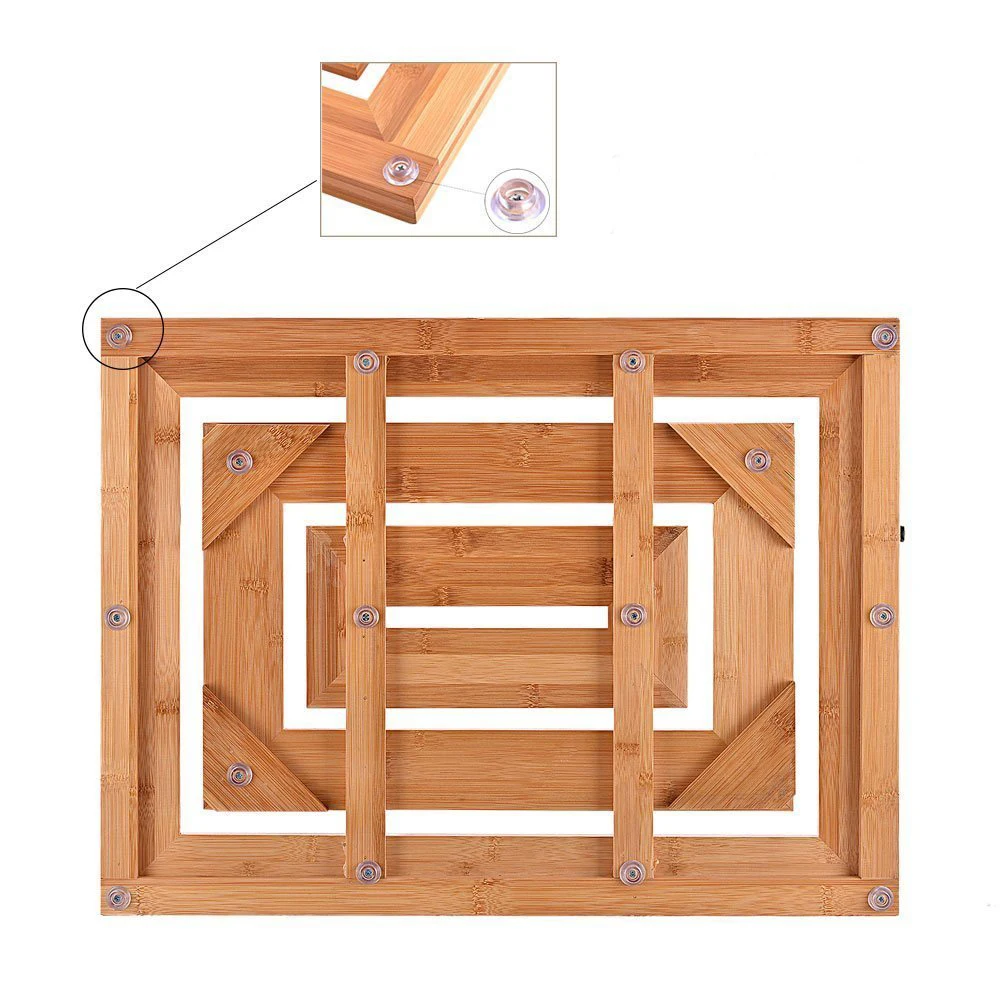 Rectangular Natural Bamboo Wooden Multipurpose Shower Bath Duck board with Anti Slip Skid Resistant Rubber Feet For Shower Spa