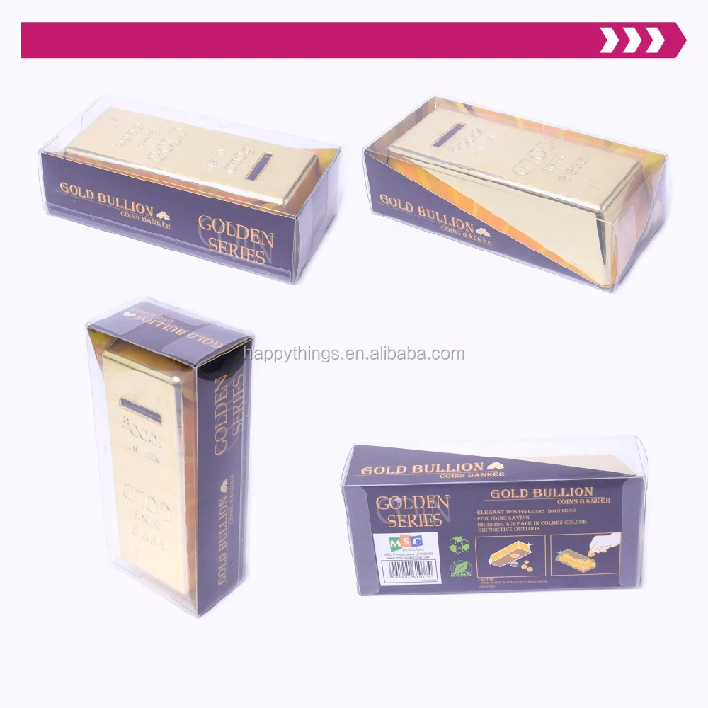 Good Quality Low MOQ Rectangle Shape Gold Decor Gold Bullion Money Saving Box