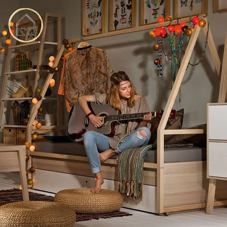 Scandinavian design room idea kids bedroom twin size tipi teepee cot bed frame with storage