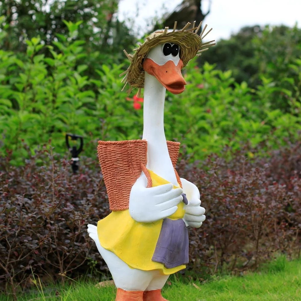 Factory Price Lovely Fiberglass Cartoon Duck Statue For Garden Decoration