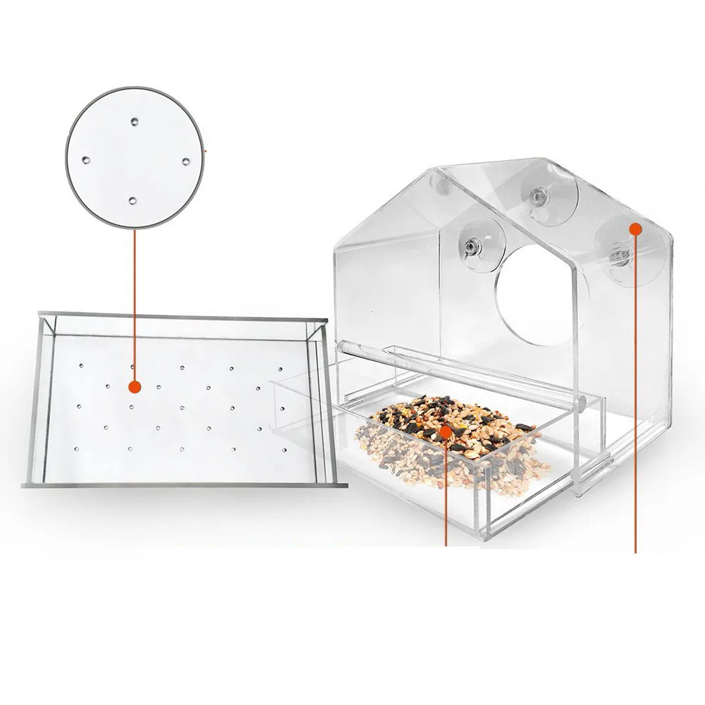 with suction cups holder shaped house acrylic window bird feeder