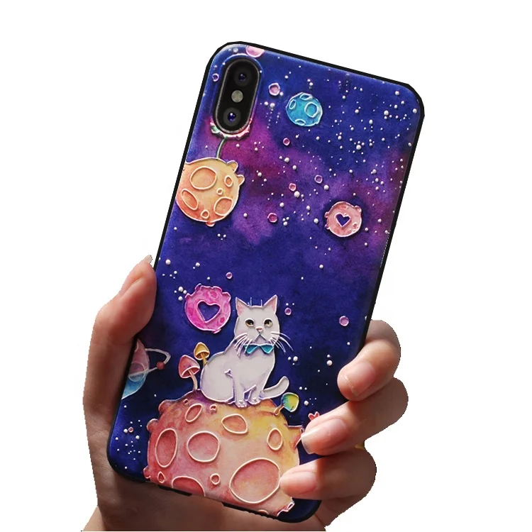 Custom Cute Cartoon 3D Cat Emboss Silicone Mobile Phone Case For iPhone 8 Plus X ,Mobile Phone Accessories