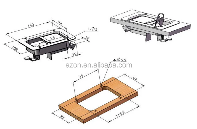 Stainless steel Toolbox Paddle Lock/Metal Panel box lock/Electrical  box panel handle lock car lock