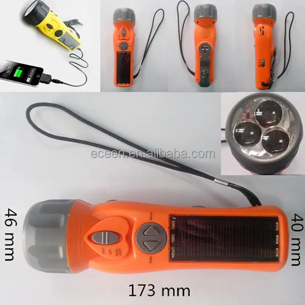 2018 Newest Design LED Solar Hand Crank Generator Flashlight With Radio