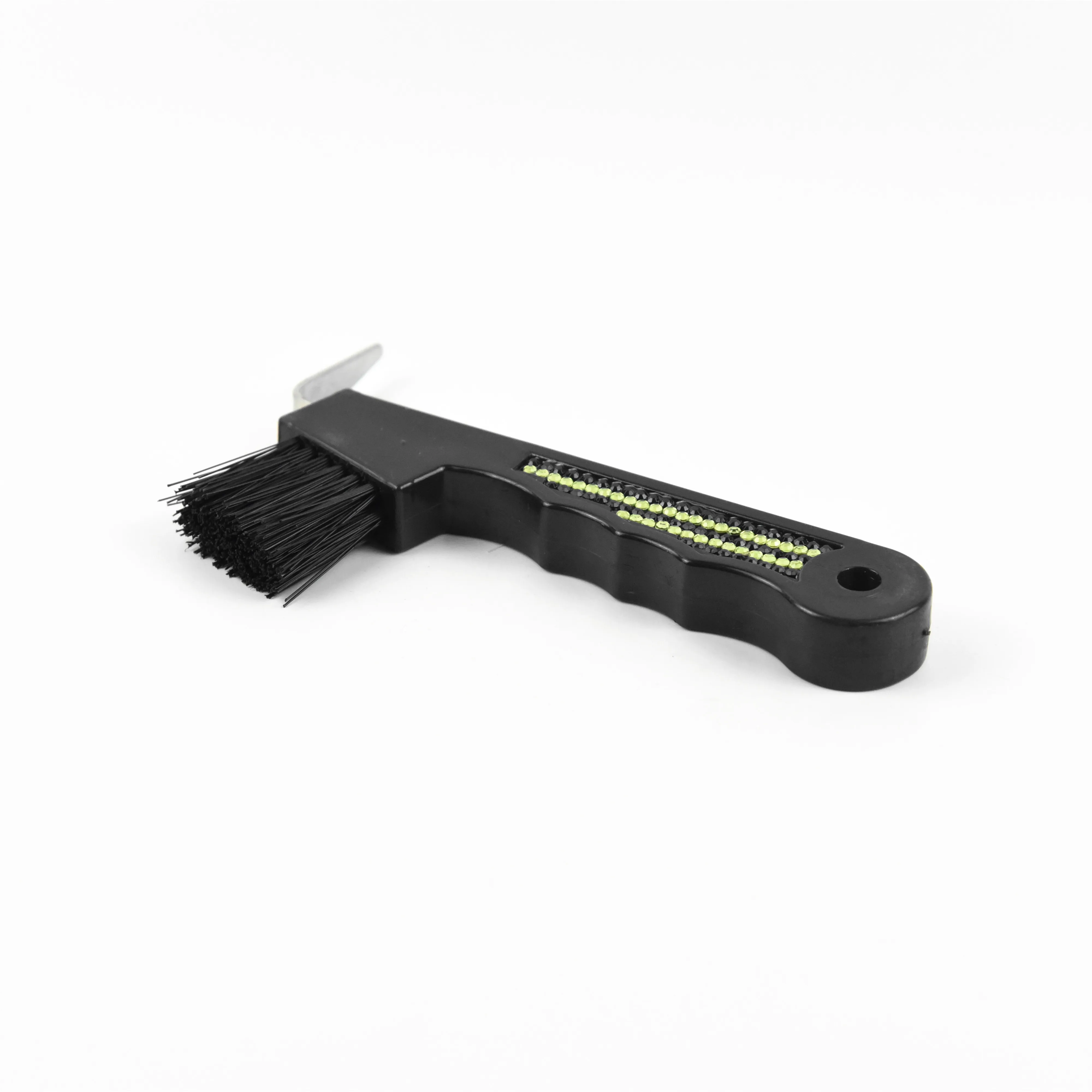 Bling horse hoof pick with green black rhinestones