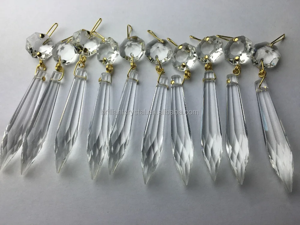 Antique Clear Crystal Prisms icicle Drop 2.5' Glass Chandelier Lamp Part Pendant Golden Set