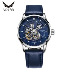 Модные стильные мужские часы Oem с индивидуальным логотипом, механические Автоматические повседневные полые часы с кожаным ремешком