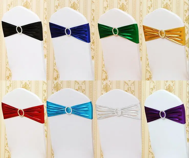 Chair Cover For Wedding Events Decoration Metallic Gold Spandex Chair Bands With Diamond Buckle/Chair Cover Sash/Chair Band