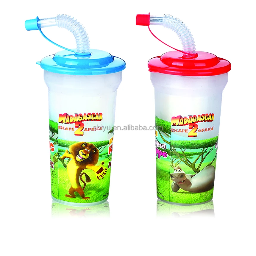 BPA Free Reusable Stackable Children plastic Drinking Tumbler cup with Lid and straw