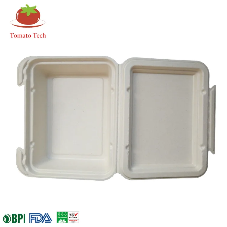 Eco-friendly Disposable Sugarcane bagasse pulp food container, one compartment clamshell, 825ml
