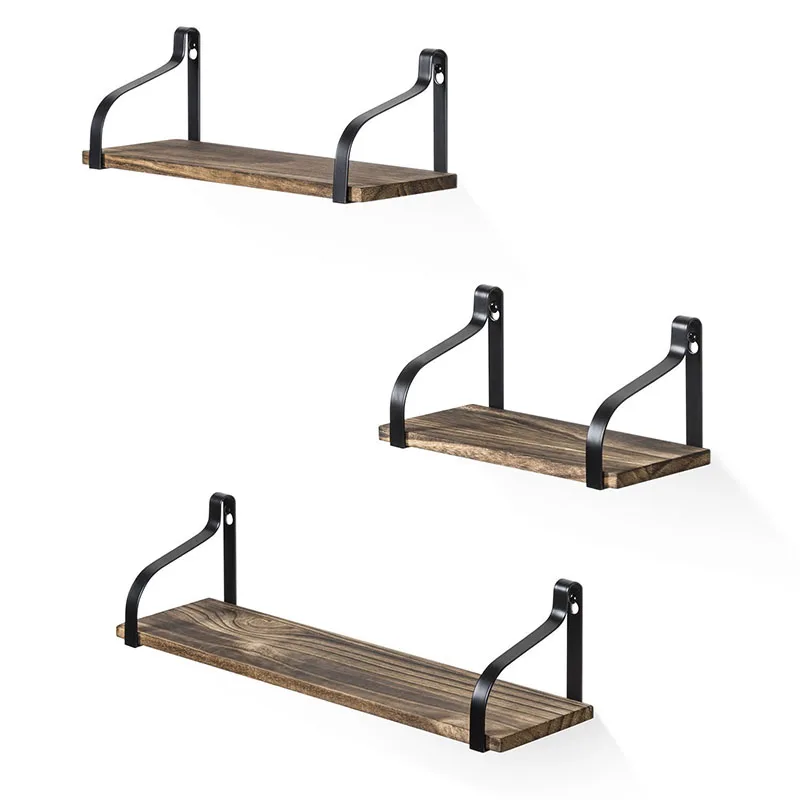 Floating Shelves Wall Mounted Set of 3 DIY creative floating rustic wood shelf metal wall shelves for Bedroom, Living Room
