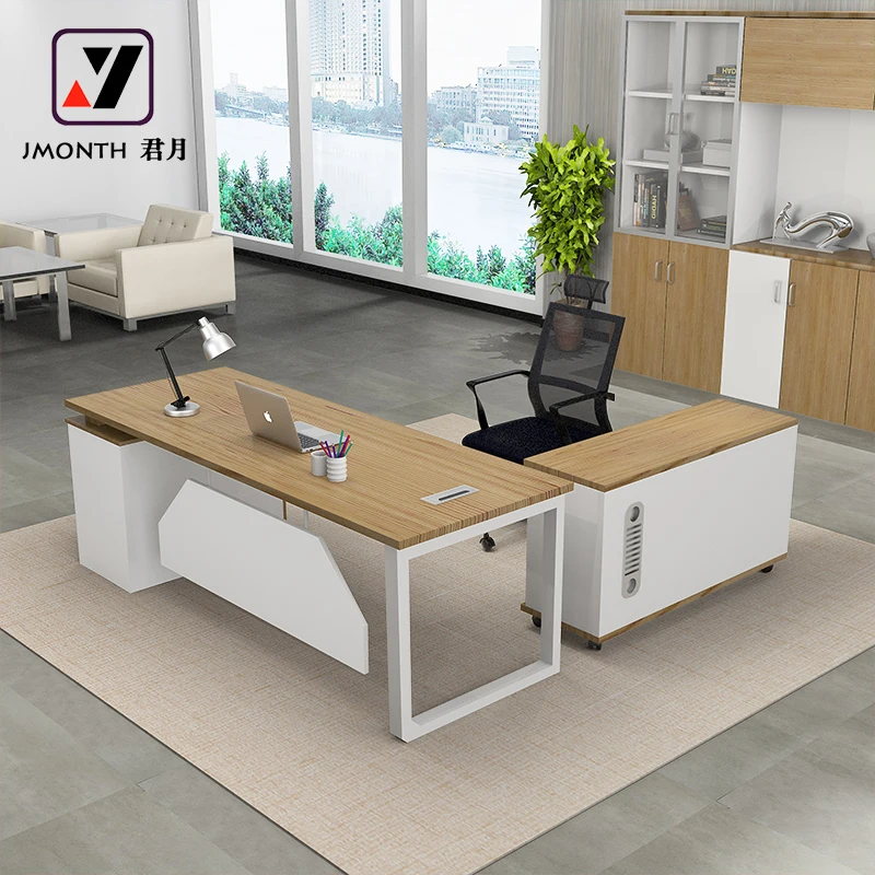 Modern Office Furniture L Shaped MFC Melamine Wooden Manager Executive Office Desk
