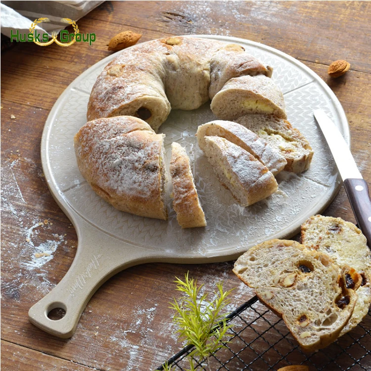 Premium Rice Husks Fibre Round Pizza Peel Cutting Board Serving Tray