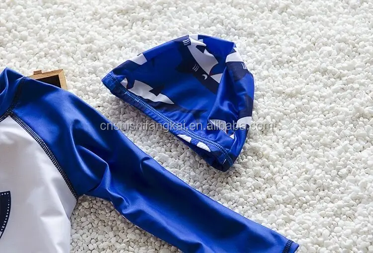 2016 Hot Sell shark Boys Swimsuit Cartoon Child Surf Shorts Long Sleeves Kids Swimwear Bathing Suits Swim Suit with Swimming cap
