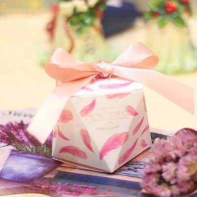 Free Shipping 200pcs/lot Polygonal diamond Favor box Candy Packing with ribbon