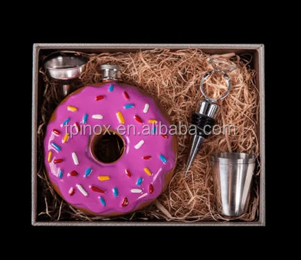 novel products portable stainless steel doughnut shape round hip flask