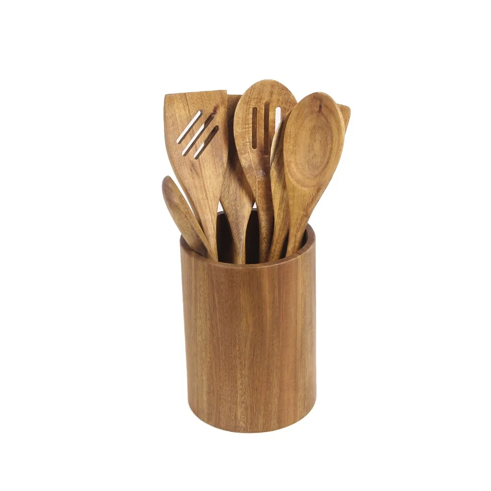 Acacia Wood Spoon set Kitchen Tools wood Cooking Utensil Set with holder