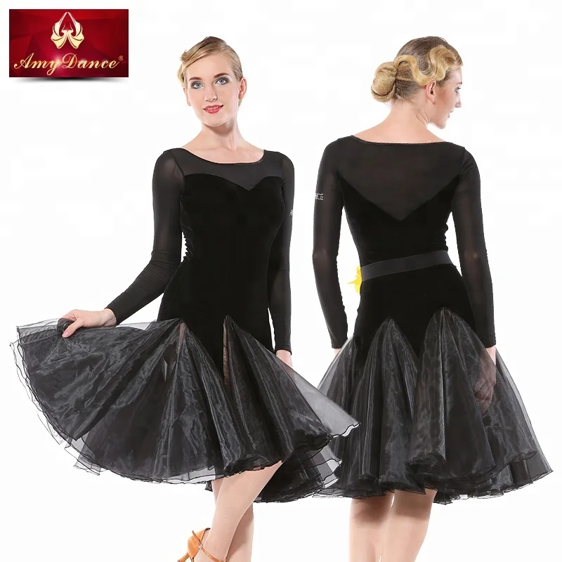 
Hight end fluffy organza hem female women professional latin training dance wear dresses with BRA pads include latin dance costume 