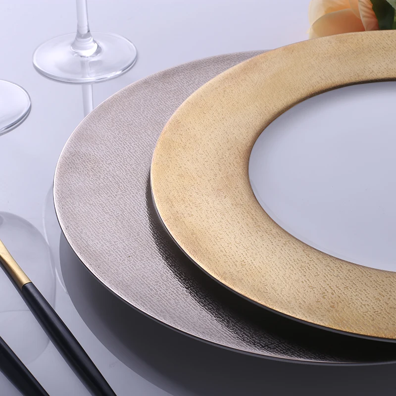 Luxury hotel gold rimmed dinner charger plates gold with customized design