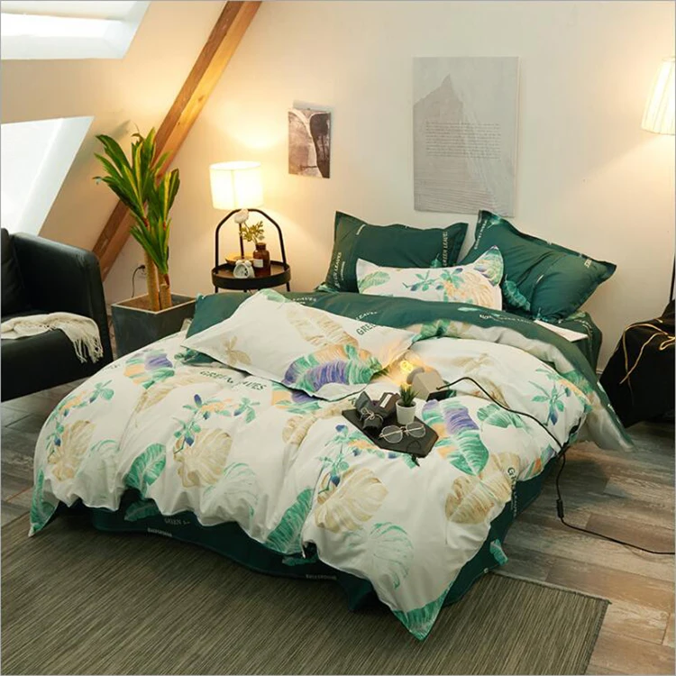 Factory Direct Sale Tropical Rain Forest Style Small Fresh Cotton-Like Four Pieces Bedding Sets