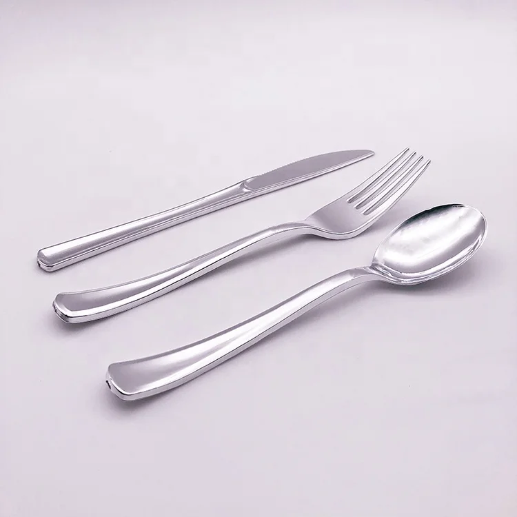 Flatware Set Heavy Duty Disposable Plastic Silver Cutlery Set And Rose Gold Plastic Cutlery for Parties
