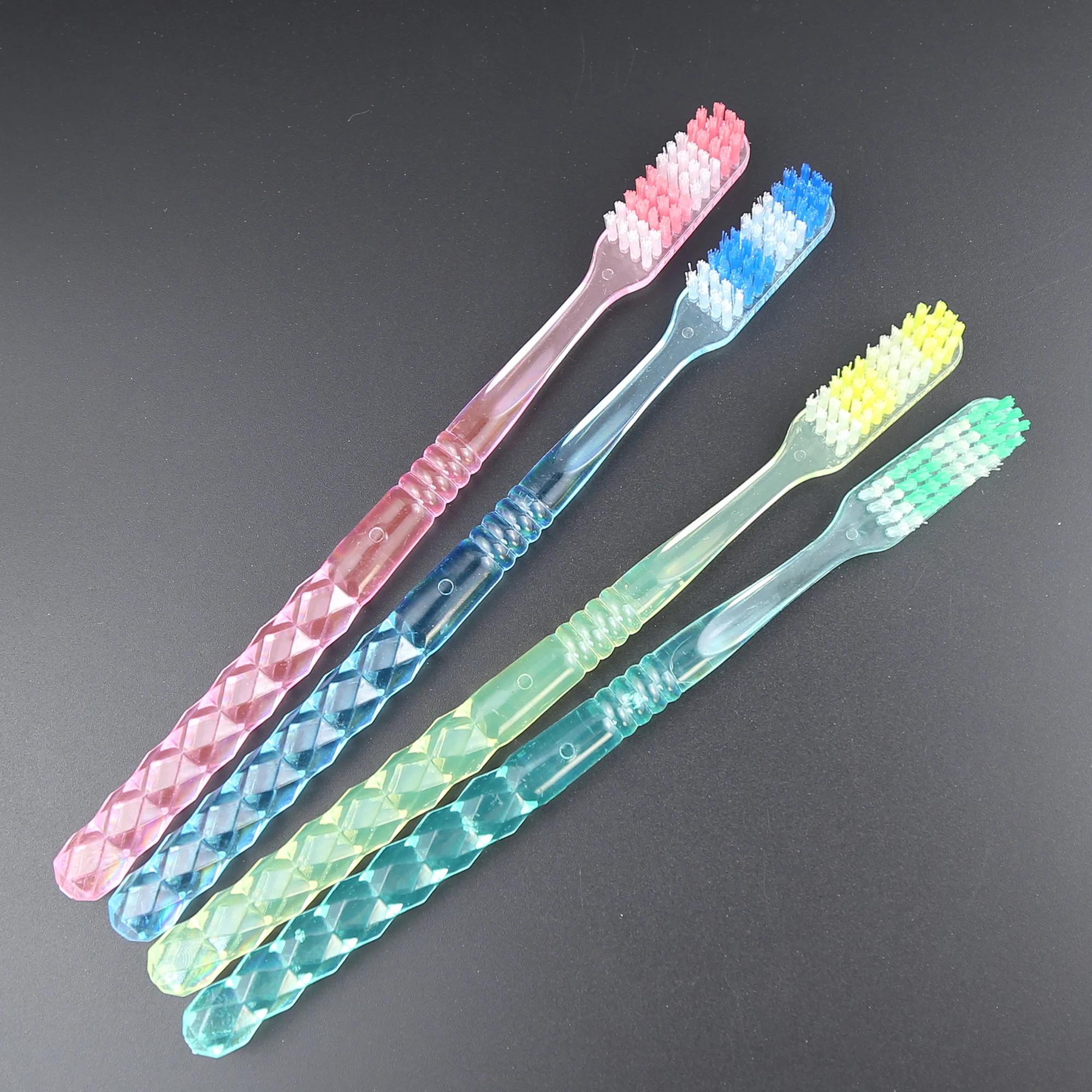 colorful transparent PS diamond pattern handle adult toothbrush with hard Nylon filaments whitening teeth