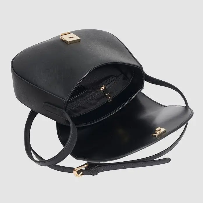 Factory wholesale black full grain saffiano leather crossbody leather saddle handbag