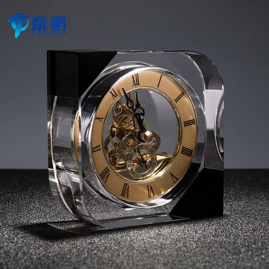 
Fashionable square black crystal electronic mechanical clock for souvenir 